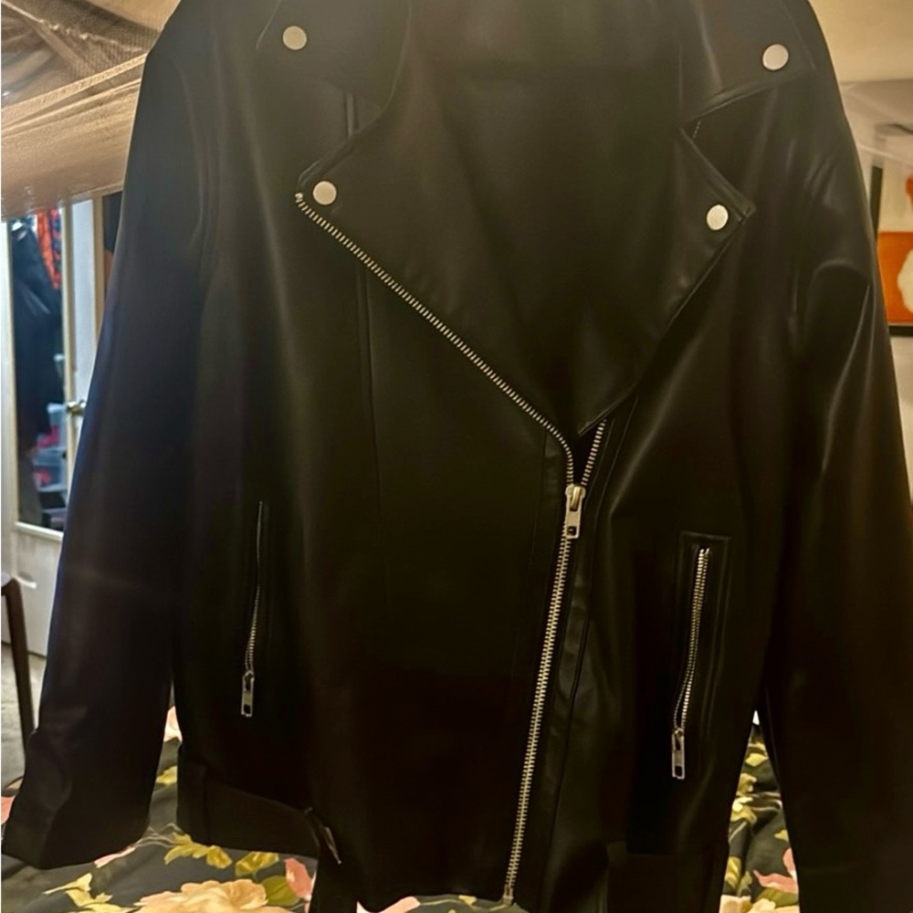 ASOS Black Leather Jacket with Silver Accents